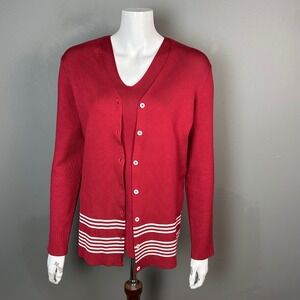 Lauren Ralph Lauren Sweater Twin Set Women's Small Red Silk Striped Nautical VTG